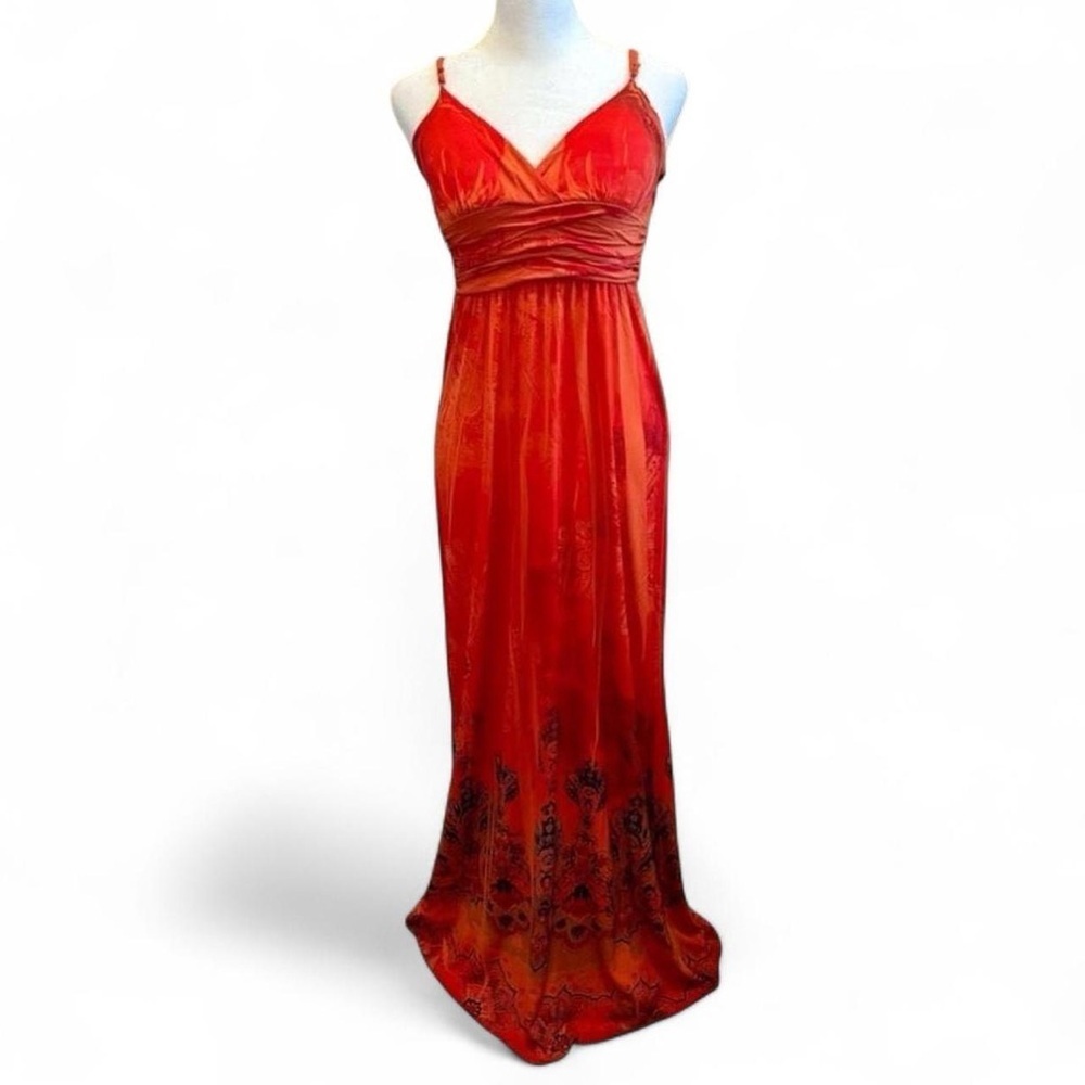 Y2K Snap Red‎ Ombre Maxi Dress Boho Empire Waist Small Sleeveless Beach Summer
